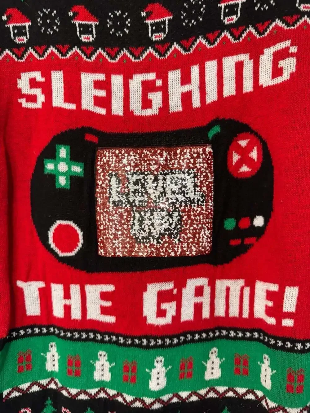 Youth Ugly Christmas Sweater Gamer Sequin Sleighing The Game Kids Size L